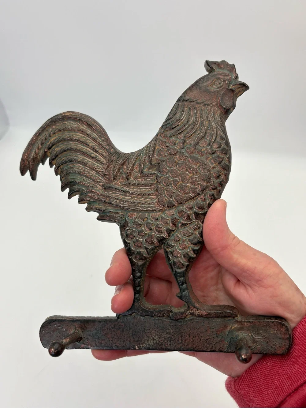 Rustic Iron Rooster Wall Hook - Brown Metal Home Decor